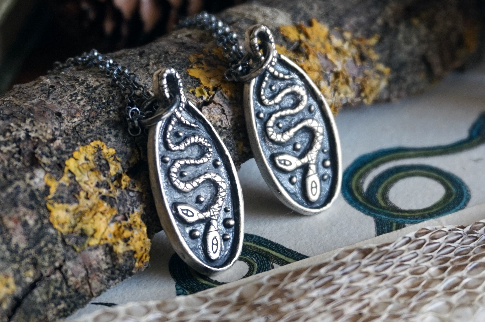 Rustic medal with two-headed snake - pendant (made to order)